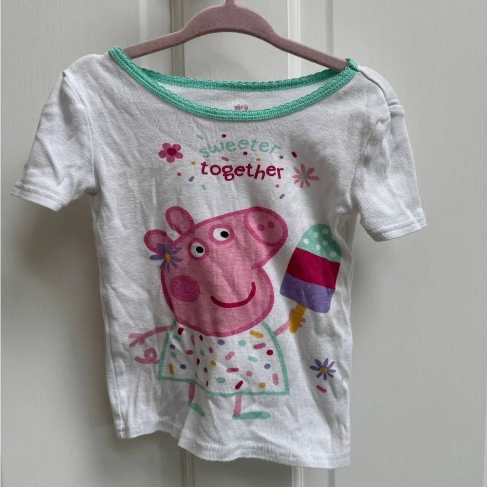 Peppa Pig 3T Girls White Sweeter Together Ice Pop Short Sleeve Shirt Pajama Top